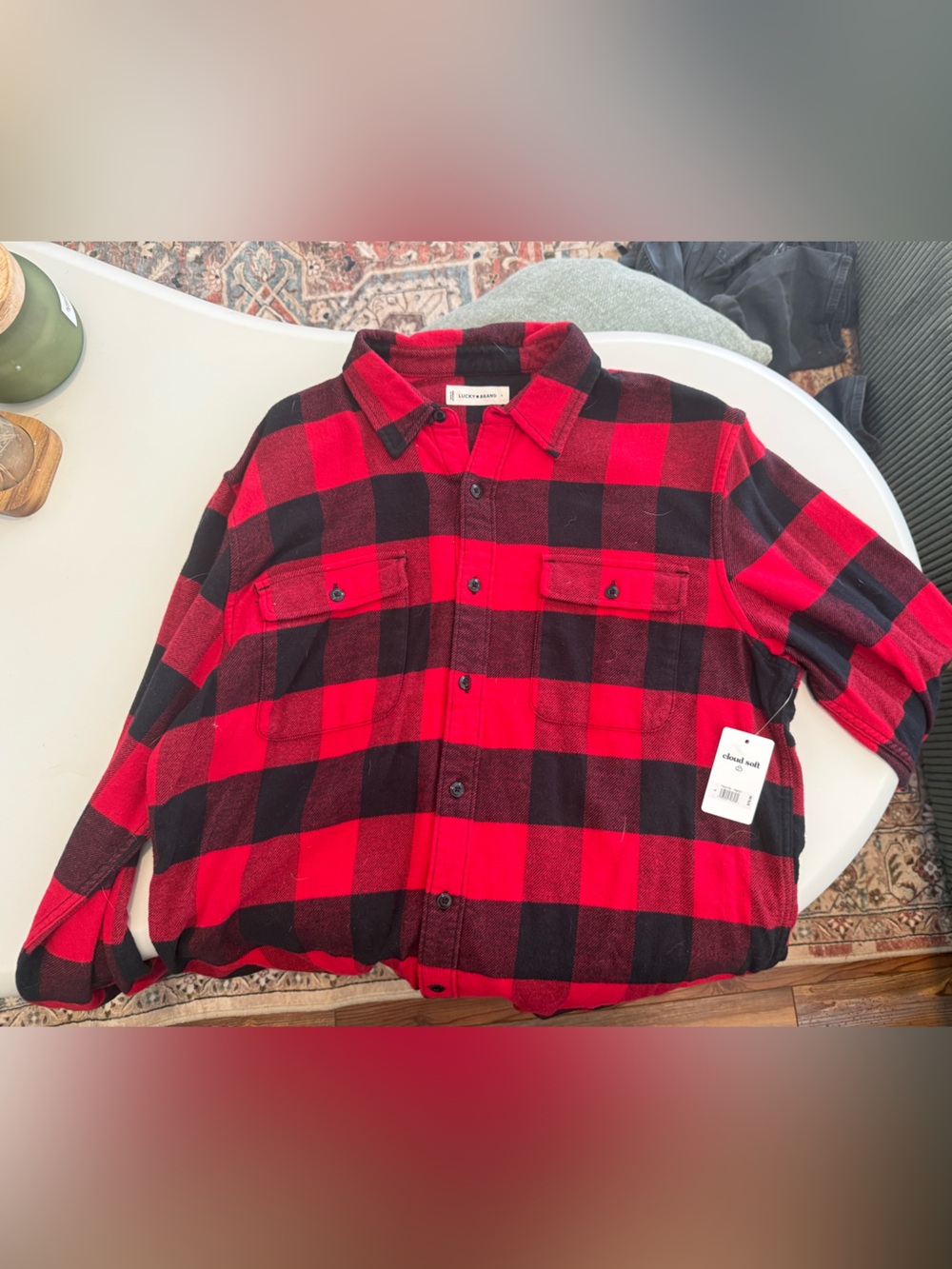 Lucky Brand Red and Black Buffalo Plaid Button-Down Shirt